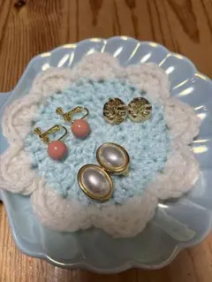 レトロ風イヤリング3点セット ゴールド×パール×ピンク ヴィンテージ風