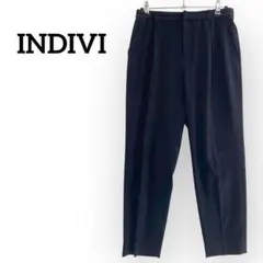 INDIVI テーパードパンツ【41】紺 センタープレス オフィス フォーマル