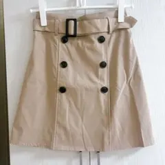 ベージュ ダブルボタン ミニスカート M