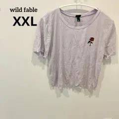 夏物セール✨️wild fable 【XXL】薄紫 バラ刺繍 Tシャツ 半袖 夏