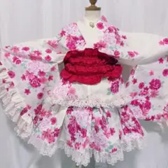 浴衣ドレス 大人用 姫ギャル 花 地雷 フリルレース セパレート ピンク