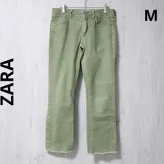 ザラベーシック ストレートパンツ デニム カーキ カットオフ ストレッチ