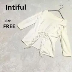 美品　Intiful 七分袖カーディガンFREE　フリル襟　白系　中国製