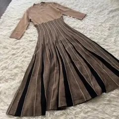 FRAYI.D【フレイアイディー】ヘリンボーンプリーツニットワンピース