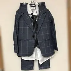 キッズスーツ　120 グレー✖️チェック　4点セット　フォーマル　キッズ　男の子