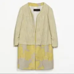 1174【ザラベーシック】ジャガードスプリングコート　L 七分袖　イエロー
