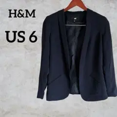 H&M 【6】ネイビー テーラードジャケット ボタンなし オフィス カジュアル