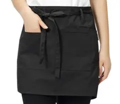 エプロン ブラック 男女兼用 カフェエプロン ショート丈　腰巻き　シンプル