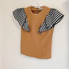 美品！BORDERS at BALCONY 半袖トップス キャメル・ストライプのサムネイル