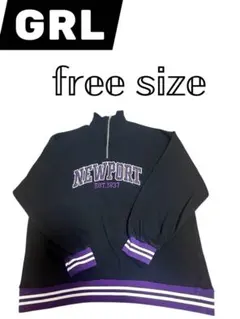 ハーフジップスウェット NEWPORT 紫ライン 韓国 ストリート 古着