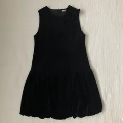 美品　ハッピークローバー　130 黒 ベロア　リボン　ワンピース