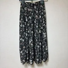 レディース ロングスカート 花柄 黒