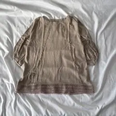 シャツ ブラウス 裾レース 五分袖 M〜L