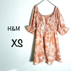 H&M エイチアンドエム ミニワンピース 花柄 オレンジ XS