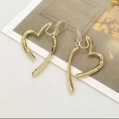 イヤリング ハート ノンホール フープ アクセサリー ゆれる ゴールド