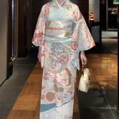 ※セール特価※大正時代アンティーク　極上品 鳳凰と菊模様 訪問着 淡い緑色のサムネイル