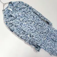 H&M 【S】ブルー 花柄 長袖 シャツワンピース エイチアンドエム