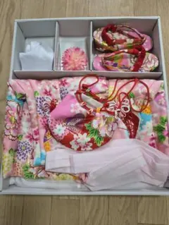 七五三3歳赤系花柄子供用着物セット