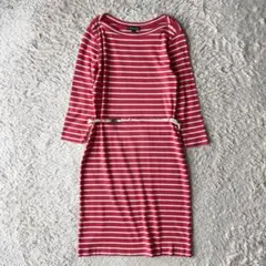 ラルフローレン 美品 ボーダー ジャージー ワンピース S レッド