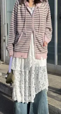 チャオパニックCIAOPANICアソートボーダーダブルジップニットパーカーピンク