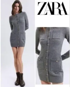 【zara】ゴールドボタンニットワンピース