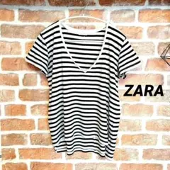ZARA レディース　ストライプ Vネック 　オーバーサイズカットソー　Mサイズ