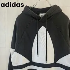 アディダス☆adidas プルオーバー パーカー ビックロゴ L 黒 0029