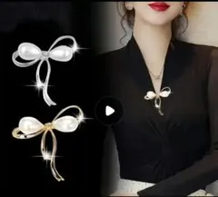 リボンブローチ パール 　コサージュ 　ピンブローチ 　フォーマル　新品シルバー