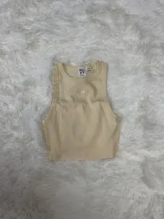 イエロー リブ編み ノースリーブタンクトップ