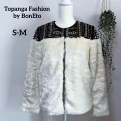 美品 レトロ輸入 異素材ドッキング ファージャケット ビジュー装飾 60 70s