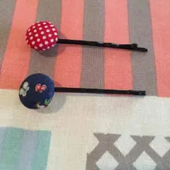 ハンドメイド クルミボタンのヘアピン