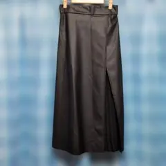 合皮ロングスカート　異素材プリーツ　Ｌ