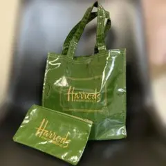【新品】Harrods グリーン トートバッグ ポーチ　セット