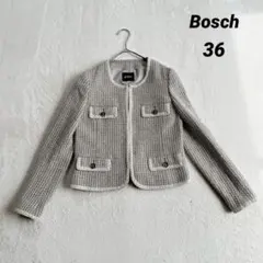 【ボッシュ】ツイード ノーカラージャケット (Ｓ) フロントホック グレー系