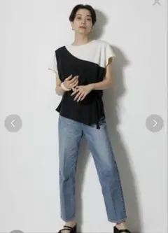 【AZUL by moussy】フェイクレイヤード風 デザインカットソー 半袖のサムネイル