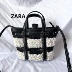 ZARA　2way ボアバッグ　カットワーク　トート　ザラ　完売品　ブラック