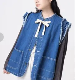 FREAK'S STORE デニムフリルベスト　カーキ　ベスト