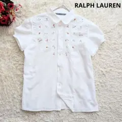 RALPH LAUREN♪花柄刺繍入り半袖シャツ　M 白