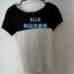 ELLE 半袖シャツ　カットソー　 バイカラー　格子柄レースのサムネイル