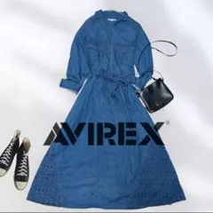 【美品】AVIREX アビレックス デニムワンピース 幾何学模様 ロング マキシ