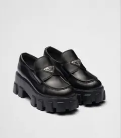 【正規品】PRADA ブラックレザー ローファー 厚底