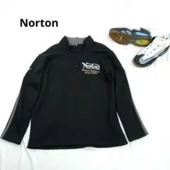 新品タグ付き　Norton　ノートン　ハーフジップ　長袖カットソー　黒　袖ライン