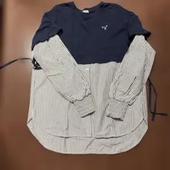 新品ニコアンド長袖 Tシャツ ネイビー ストライプ
