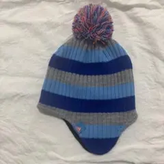 adidasストライプ柄ニット帽 ポンポン付き