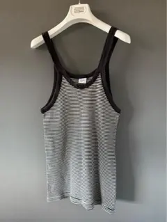 古着 ビンテージ 80s USA ボーダー 白黒 シンプル タンクトップ M希少