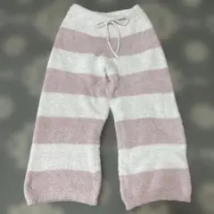 ジェラートピケ　ピンク　ホワイト　ボーダー　ルームパンツ　ズボン　もこもこ