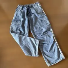デニムブルー カーゴパンツ ゴムウエストのサムネイル
