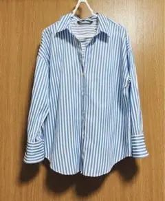 ZARA 青ストライプ シャツ　長袖　S