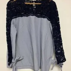 ZARA BASIC レース切替 ストライプブラウスのサムネイル