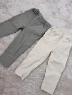 petit main ボトムス 2点セット ミント・アイボリー90cm